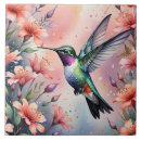 Buscar colibrí y flores azulejos Acuarela