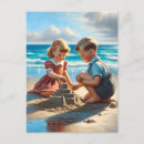 Buscar niños en la playa postales Retro