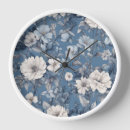 Buscar flores azules y blancas relojes de pared Elegante