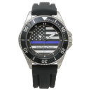 Buscar policía relojes Delgada línea azul