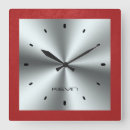 Buscar rojo y plata relojes de pared Brillante