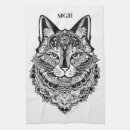 Buscar gato blanco paños de cocina Monograma