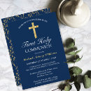 Buscar cruz de oro invitaciones Azul marino