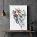 Buscar león blanco negro posters Acuarela
