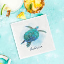 Buscar tortuga de mar verde servilletas Acuarela