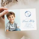 Buscar primera comunión floral invitaciones Azul polvoriento