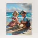 Buscar niños en la playa puzzles Retro