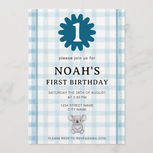 001 Cielo Acuarela Koala Invitación Cumpleaños (Anverso)