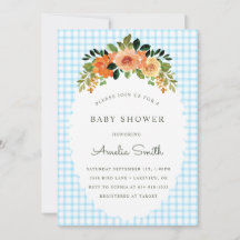 002 Invitación de Baby Shower de Cuadros Florales 