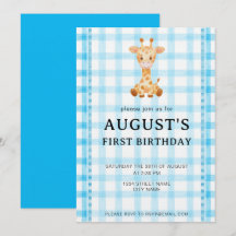 002 Invitación de cumpleaños de jirafa azul cerúle