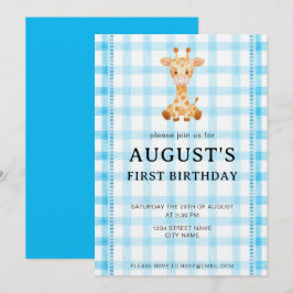 002 Invitación de cumpleaños de jirafa azul cerúle