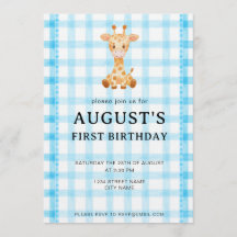 002 Invitación de cumpleaños jirafa azul cerúleo