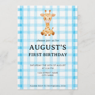 002 Invitación de cumpleaños jirafa azul cerúleo