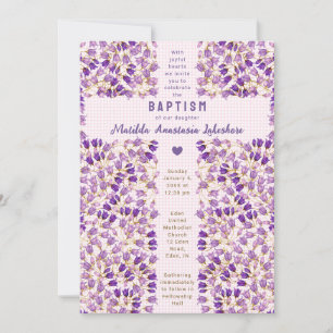 009 Invitación de Bautizo Gingham Jardín Vidrio Em