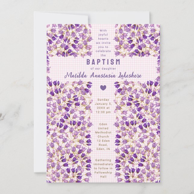 009 Invitación de Bautizo Gingham Jardín Vidrio Em (Anverso)