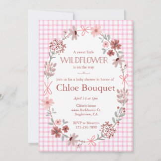 009 Invitación de Fiesta de Bebé de Gingham Rosa F