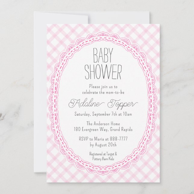 009 Marco de Encaje Vintage Fuchsia Invitación Bab (Anverso)