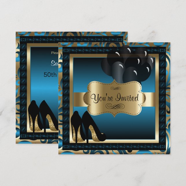 00.º cumpleaños | Invitación de tacones altos de a (Anverso / Reverso)