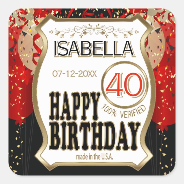 00.º nombre y edad de cumpleaños - Pegatina de la  (Anverso)
