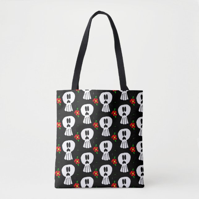0109 - Bolsa Tote con cráneos y flores (Anverso)