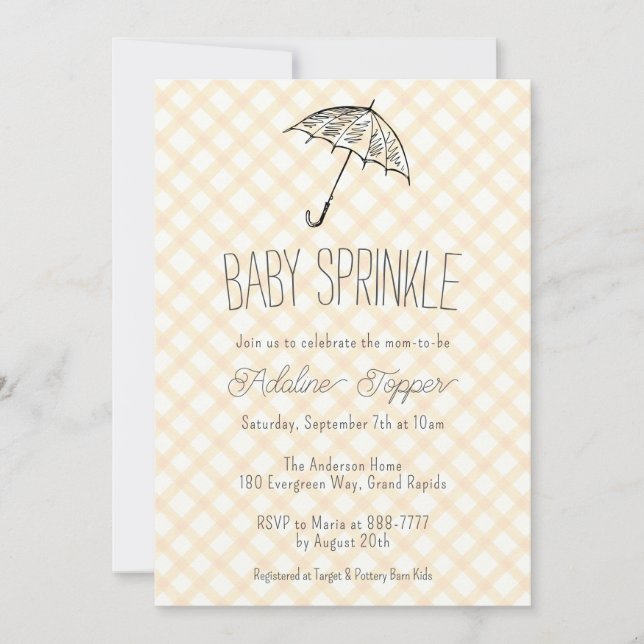 010 Sombrilla moderna Invitación de baby sprinkle  (Anverso)