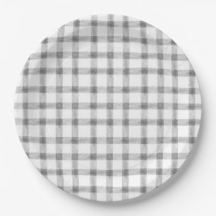 020 Platos de papel grandes de cuadros gris niebla