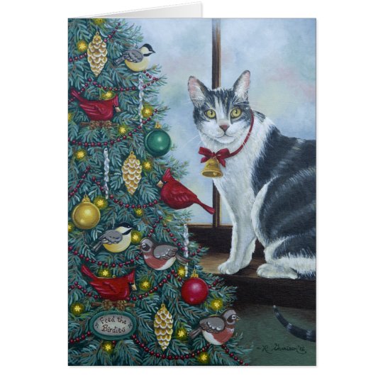 0417 gato y tarjeta de cumpleaños del árbol de