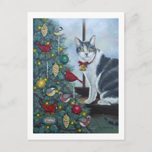 0417 Tarjeta postal de árbol de Navidad y gato