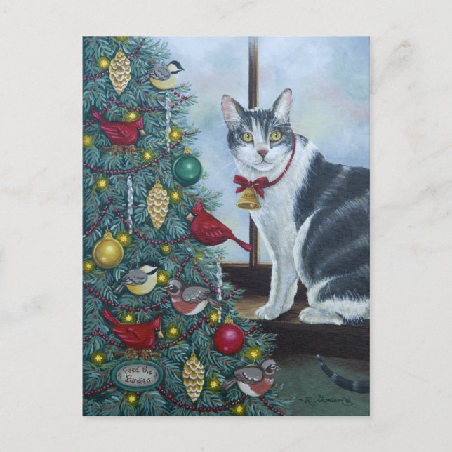 0417 Tarjeta postal de árbol de Navidad y gato (Anverso)