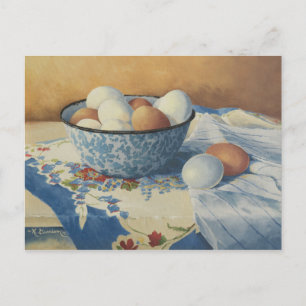 0492 Huevos en la tarjeta postal Blue Enamel Bowl