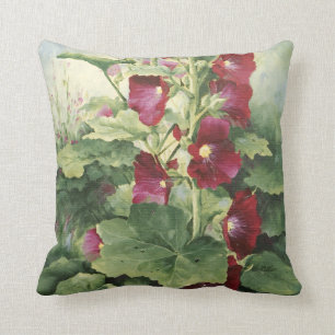 0536 Cojín decorativo de Hollyhocks de Borgoña