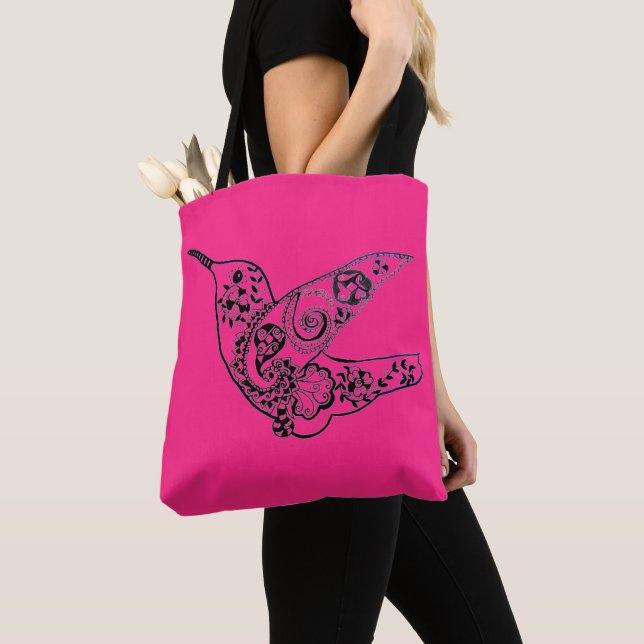 071 - Bolsa De Tote De Hummingbird Rojo Rosa (Detalle)