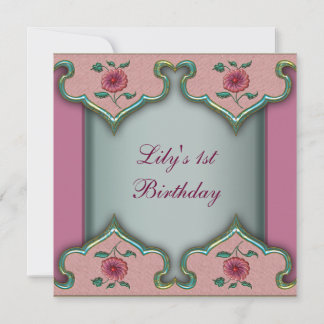 1ª Invitación de cumpleaños de flor elegante rosa 