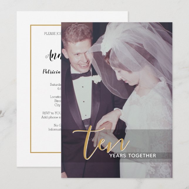 10º Aniversario de Boda y Tarjeta de Invitación co (Anverso / Reverso)