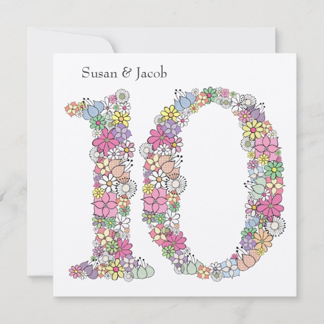 10º Décimo Aniversario de Boda Tarjeta de Invitaci (Anverso)