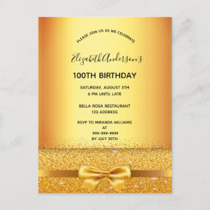 100.ª fiesta de cumpleaños invitación metálica de