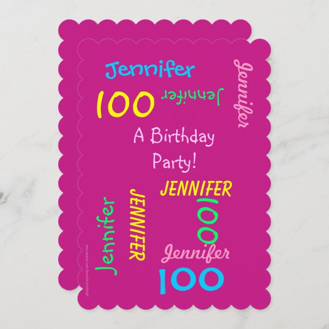 100.ª invitación a fiesta de cumpleaños Personaliz (Anverso / Reverso)