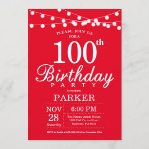 100.ª Invitación de cumpleaños rojo