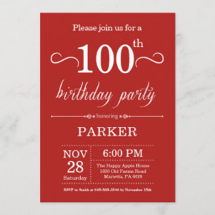 100.ª Invitación de cumpleaños rojo
