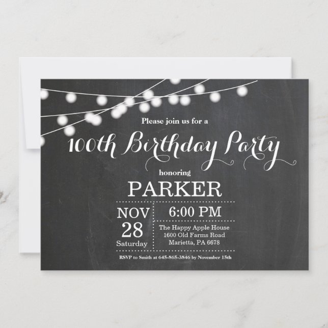100.ª tabla de invitaciones por cumpleaños (Anverso)