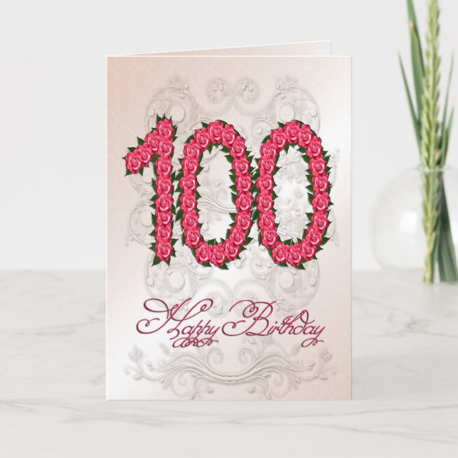 100.ª tarjeta de cumpleaños con rosas y hojas (Anverso)