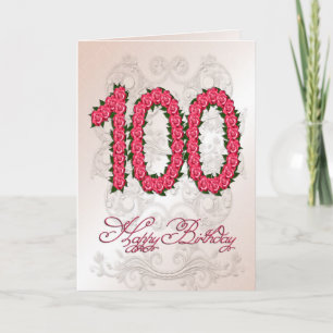 100.ª tarjeta de cumpleaños con rosas y hojas