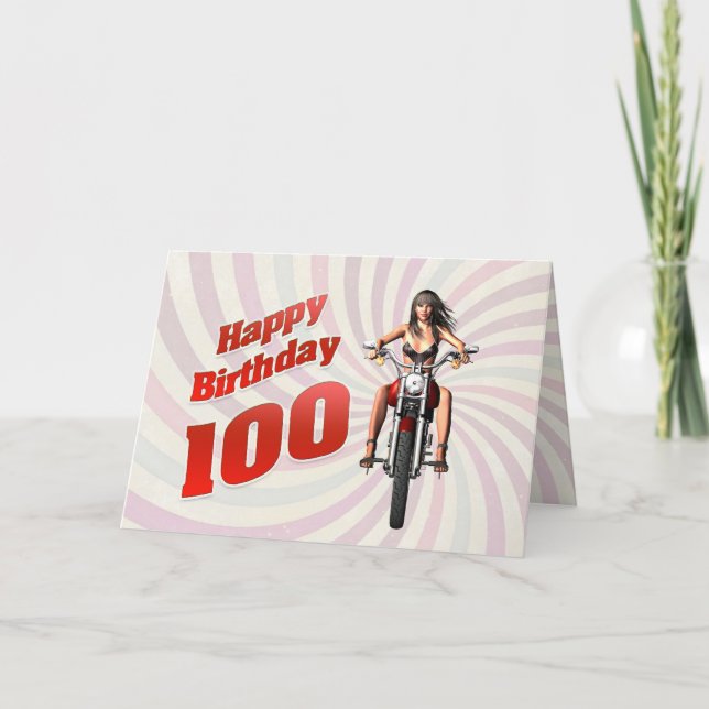 100.ª tarjeta de cumpleaños con un chica de moto (Anverso)