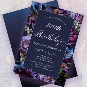 100.º cumpleaños Moody Purple Flower Invitación