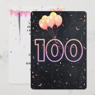 100.º cumpleaños Rótulo neón en invitación negra
