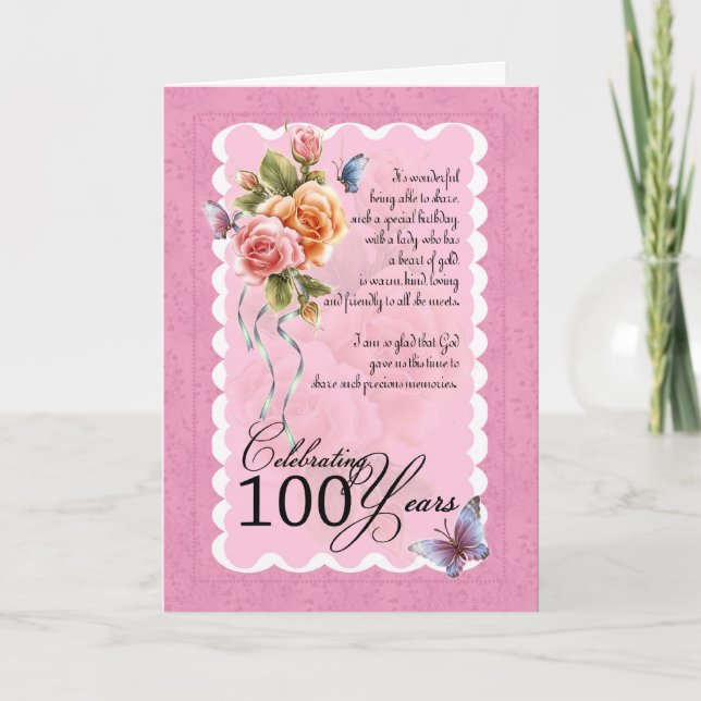 100 años de la tarjeta de felicitación - rosas y (Anverso)