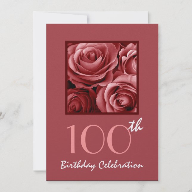 100° cumpleaños invitación a la fiesta Roses Rojas (Anverso)