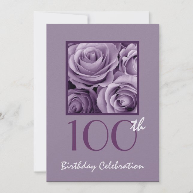 100° cumpleaños invitación a Rosas Lilac Purple (Anverso)