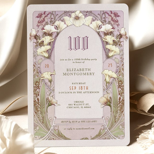 100 cumpleaños invitación Art Nouveau de Mucha (Subido por el creador)