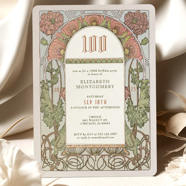 100 cumpleaños invitación Art Nouveau de Mucha (Subido por el creador)